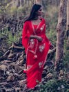 Madsam Tinzin-Poppy Red Saree With Blouse-INDIASPOPUP.COM