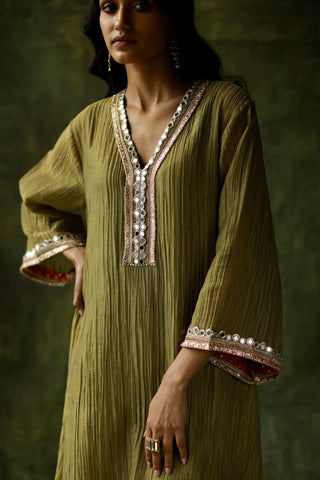 Begum Pret-Sage Green Bahaar A-Line Cut Kurta Set-INDIASPOPUP.COM