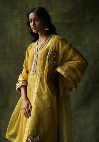 Begum Pret-Mustard Bahaar A-Line Cut Kurta Set-INDIASPOPUP.COM