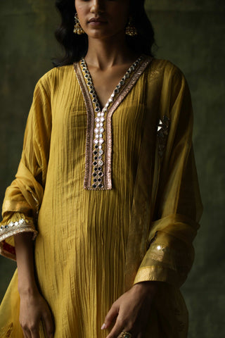 Begum Pret-Mustard Bahaar A-Line Cut Kurta Set-INDIASPOPUP.COM