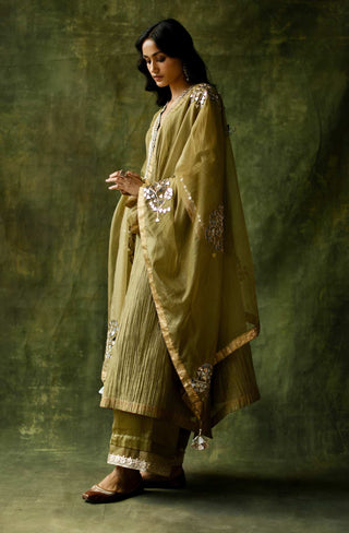 Begum Pret-Sage Green Bahaar A-Line Cut Kurta Set-INDIASPOPUP.COM