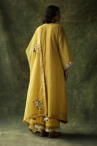 Begum Pret-Mustard Bahaar A-Line Cut Kurta Set-INDIASPOPUP.COM