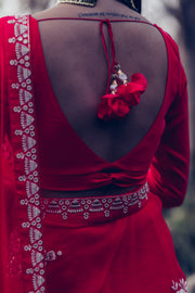 Madsam Tinzin-Poppy Red Saree With Blouse-INDIASPOPUP.COM