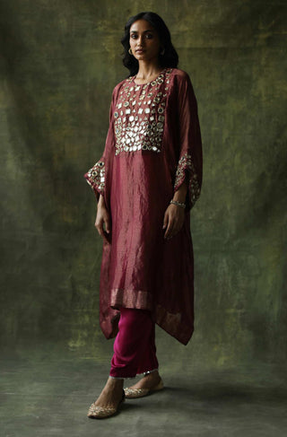 Begum Pret-Ruby Red Sahiba Kaftan Set-INDIASPOPUP.COM