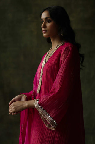 Begum Pret-Magenta Pink Bahaar A-Line Cut Kurta Set-INDIASPOPUP.COM