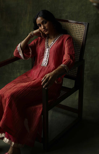Begum Pret-Magenta Pink Bahaar A-Line Cut Kurta Set-INDIASPOPUP.COM