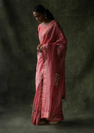 Begum Pret-Peach Gulnaaz Sari With Blouse-INDIASPOPUP.COM