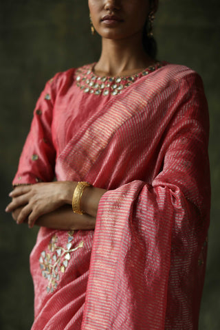 Begum Pret-Peach Gulnaaz Sari With Blouse-INDIASPOPUP.COM