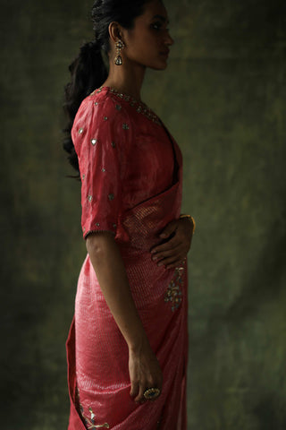 Begum Pret-Peach Gulnaaz Sari With Blouse-INDIASPOPUP.COM