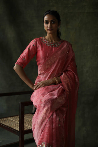 Begum Pret-Peach Gulnaaz Sari With Blouse-INDIASPOPUP.COM