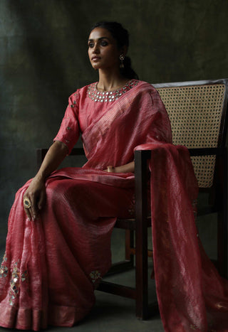 Begum Pret-Peach Gulnaaz Sari With Blouse-INDIASPOPUP.COM