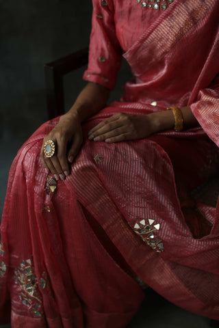 Begum Pret-Peach Gulnaaz Sari With Blouse-INDIASPOPUP.COM