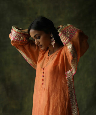Begum Pret-Burnt Orange Dia Kurta Set-INDIASPOPUP.COM