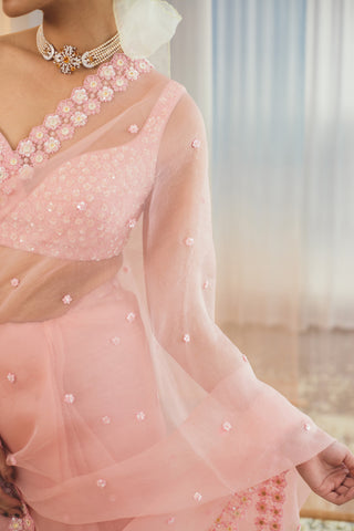 Madsam Tinzin-Crystal Rose Embroidered Saree Set-INDIASPOPUP.COM