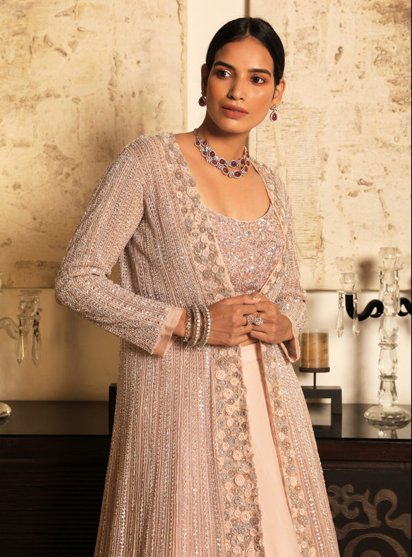 Niharika Kamani-Light Onion Pink Jacket & Bustier With Lehenga-INDIASPOPUP.COM