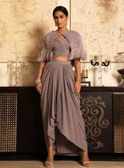 Niharika Kamani-Purple Cape & Bustier With Dhoti Skirt-INDIASPOPUP.COM
