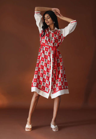 Pozruh-Red White Zira Shirt Dress-INDIASPOPUP.COM