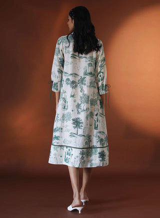 Pozruh-Neoma White Green Dress-INDIASPOPUP.COM