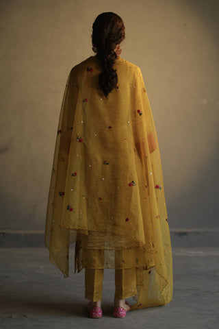 Begum Pret-Mustard A-Line Asymmetrical Kurta Set-INDIASPOPUP.COM