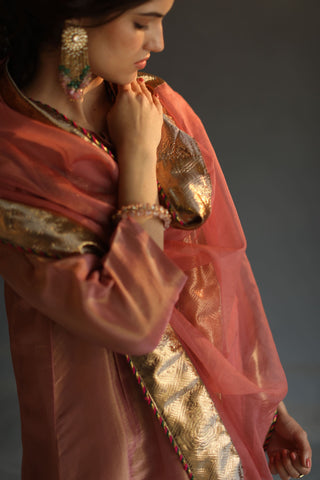 Begum Pret-Peach A-Line Kurta Set-INDIASPOPUP.COM