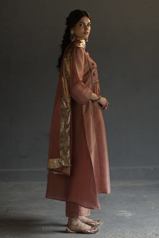 Begum Pret-Peach A-Line Kurta Set-INDIASPOPUP.COM