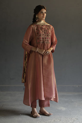 Begum Pret-Peach A-Line Kurta Set-INDIASPOPUP.COM