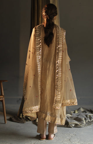 Begum Pret-Beige A-Line Asymmetrical Kurta Set-INDIASPOPUP.COM