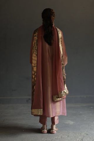 Begum Pret-Peach A-Line Kurta Set-INDIASPOPUP.COM