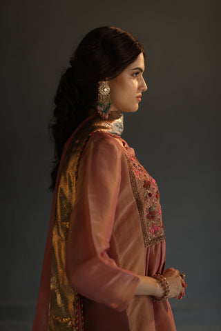 Begum Pret-Peach A-Line Kurta Set-INDIASPOPUP.COM