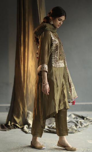 Begum Pret-Deep Olive Straight Kurta Set-INDIASPOPUP.COM