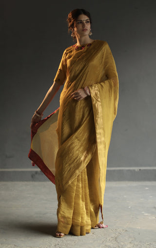Begum Pret-Mustard Selina Saree With Blouse-INDIASPOPUP.COM