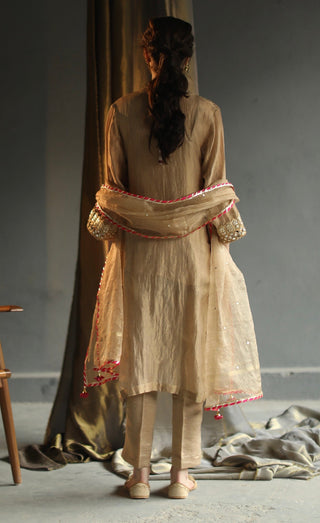 Begum Pret-Beige Straight Kurta Set-INDIASPOPUP.COM