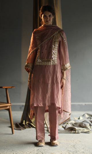 Begum Pret-Rose Pink Straight Kurta Set-INDIASPOPUP.COM