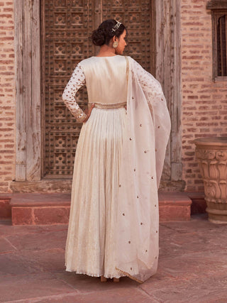 Nidhika Shekhar-Ivory Karwa Embroidered Anarkali With Dupatta-INDIASPOPUP.COM