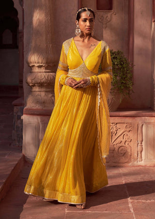 Nidhika Shekhar-Yellow Basant Rani Anarkali With Dupatta-INDIASPOPUP.COM