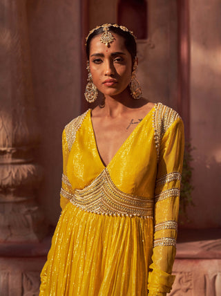 Nidhika Shekhar-Yellow Basant Rani Anarkali With Dupatta-INDIASPOPUP.COM