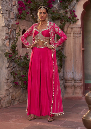 Nidhika Shekhar-Hot Pink Embellished Cape And Sharara Set-INDIASPOPUP.COM
