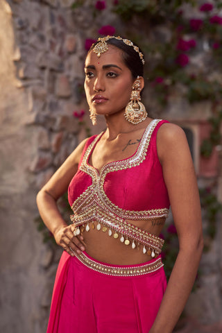 Nidhika Shekhar-Hot Pink Embellished Cape And Sharara Set-INDIASPOPUP.COM