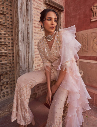 Nidhika Shekhar-Champagne Embroidered Sharara Set-INDIASPOPUP.COM