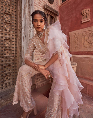 Nidhika Shekhar-Champagne Embroidered Sharara Set-INDIASPOPUP.COM