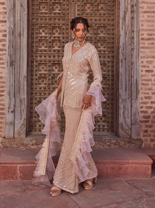 Nidhika Shekhar-Champagne Embroidered Sharara Set-INDIASPOPUP.COM