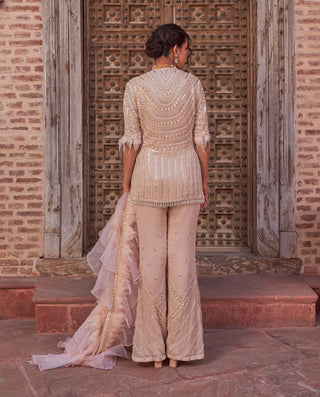 Nidhika Shekhar-Champagne Embroidered Sharara Set-INDIASPOPUP.COM