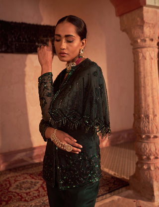 Nidhika Shekhar-Bottle Green Embroidered Sharara Set-INDIASPOPUP.COM