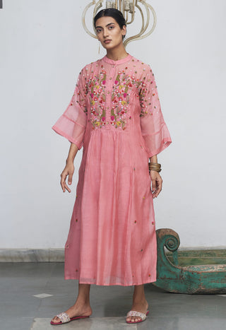 Begum Pret-Peach Spring Kurta Dress-INDIASPOPUP.COM