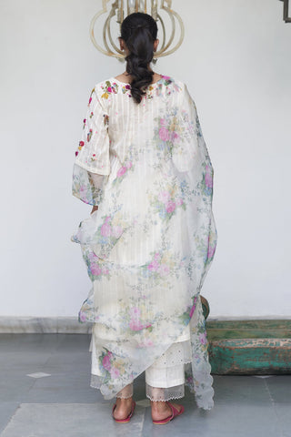 Begum Pret-White Joy Magnolia Kurta Set-INDIASPOPUP.COM