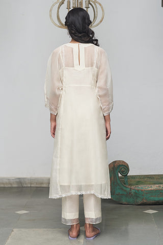 Begum Pret-Pearled Ivory Florette Kurta With Pants-INDIASPOPUP.COM