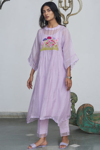 Begum Pret-Pastel Lilac Florette Kurta With Pants-INDIASPOPUP.COM