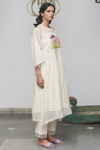 Begum Pret-Pearled Ivory Florette Kurta With Pants-INDIASPOPUP.COM