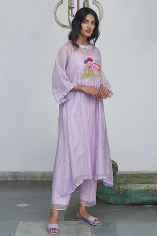 Begum Pret-Pastel Lilac Florette Kurta With Pants-INDIASPOPUP.COM