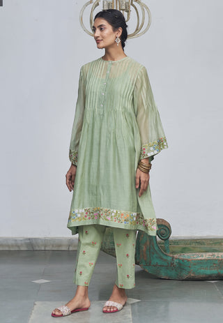 Begum Pret-Olive Rainbow Bloom Kurta With Pants-INDIASPOPUP.COM